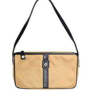 Ecco Vintage Y2K Khaki Canvas Black Leather Small Baguette Shoulder Bag